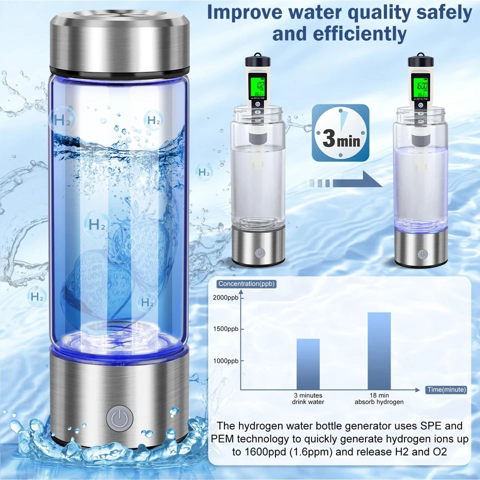 2025 Upgrade Hydrogen Water Bottle Rechargeable Hydrogen Rich Glass for Home - Image 2 of 4