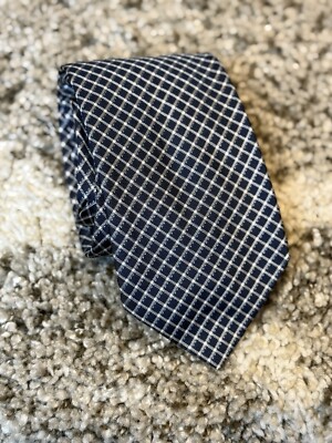 Altea Milano Mens 100% Silk Tie Hand Made In Italy Blue/ White Windowpane