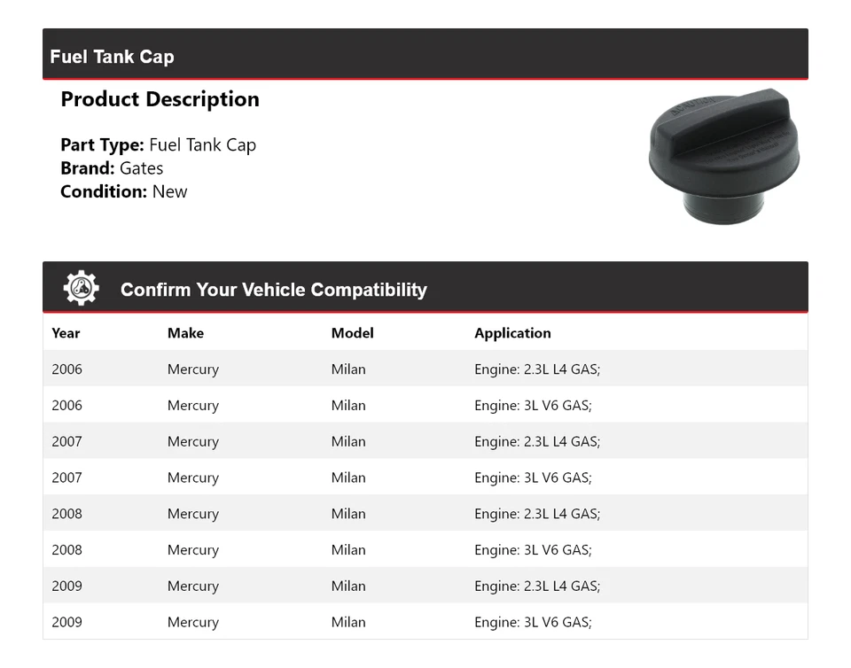 Крышка топливного бака ворота для 2006-2009 Mercury Milan 2007 2008 - Изображение 2 из 4