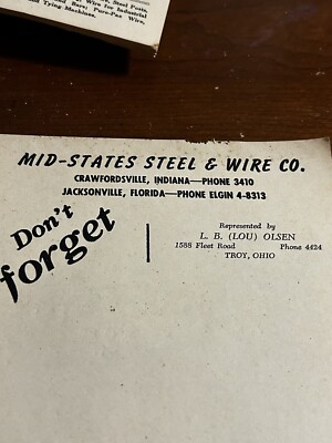 Jacksonville Florida Note Paper Advertising Vintage Mid States Steel & Wire Co