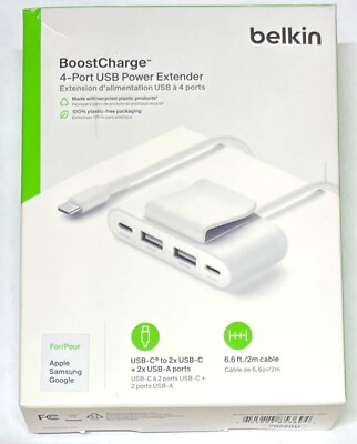 Belkin 4-Port USB Power Extender White, USB-C to USB-C,