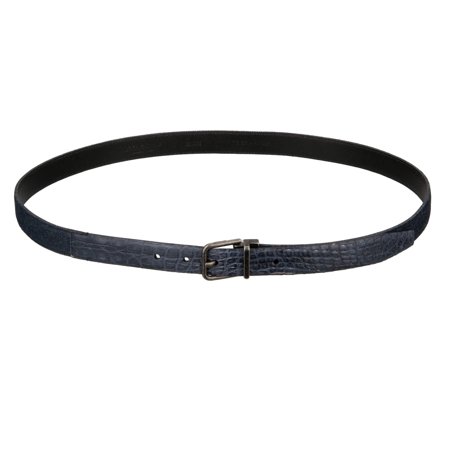 DOLCE & GABBANA Denim Jeans Metal Buckle Croco Leather Belt Blue 110 44