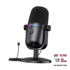 Gaming Microphone with Noise Cancellation Mute Button, USB Condenser Black