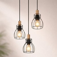 HäNgelampe Holzleuchte Pendellampe Esstischleuchte Led Gitter Schwarz 3 Flammig