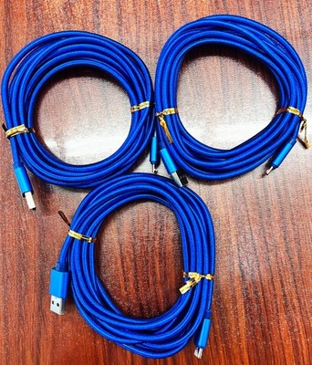 3-Pack 10ft Micro USB to USB Charging Cables Dark Blue Nylon Braided Durable