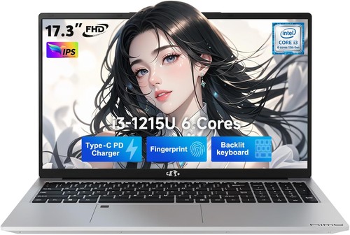 NIMO 17.3 IPS FHD Laptop Intel 6 Cores I3-1215U 8GB RAM 256GB SSD Backlit KB