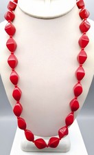 Cherry Red Lucite Bead Necklace, Retro Bright Vintage Strand