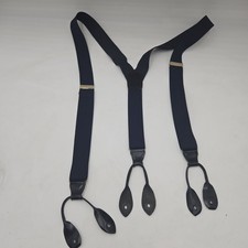Vintage CAS W Germany Suspenders Y Back Leather Button Tab Braces Navy Blue