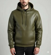 Men's Trendy Premium Leather Hoodie USA Handmade Genuine Lambskin Leather Hoodie