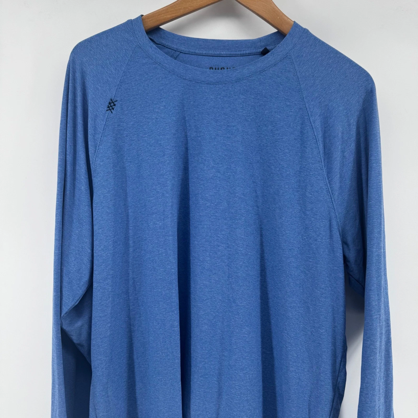 Rhone Reign Long Sleeve Training Shirt Mens L Blue Heathered Raglan Crew Neck