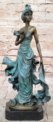 Elegant Bronze Showroom Actress Statue on Black Marble Base, Special Patina Sale