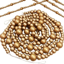 118 Inch Christmas Wood Bead Garland Gold Rustic Farmhouse Tree Hanging Decor