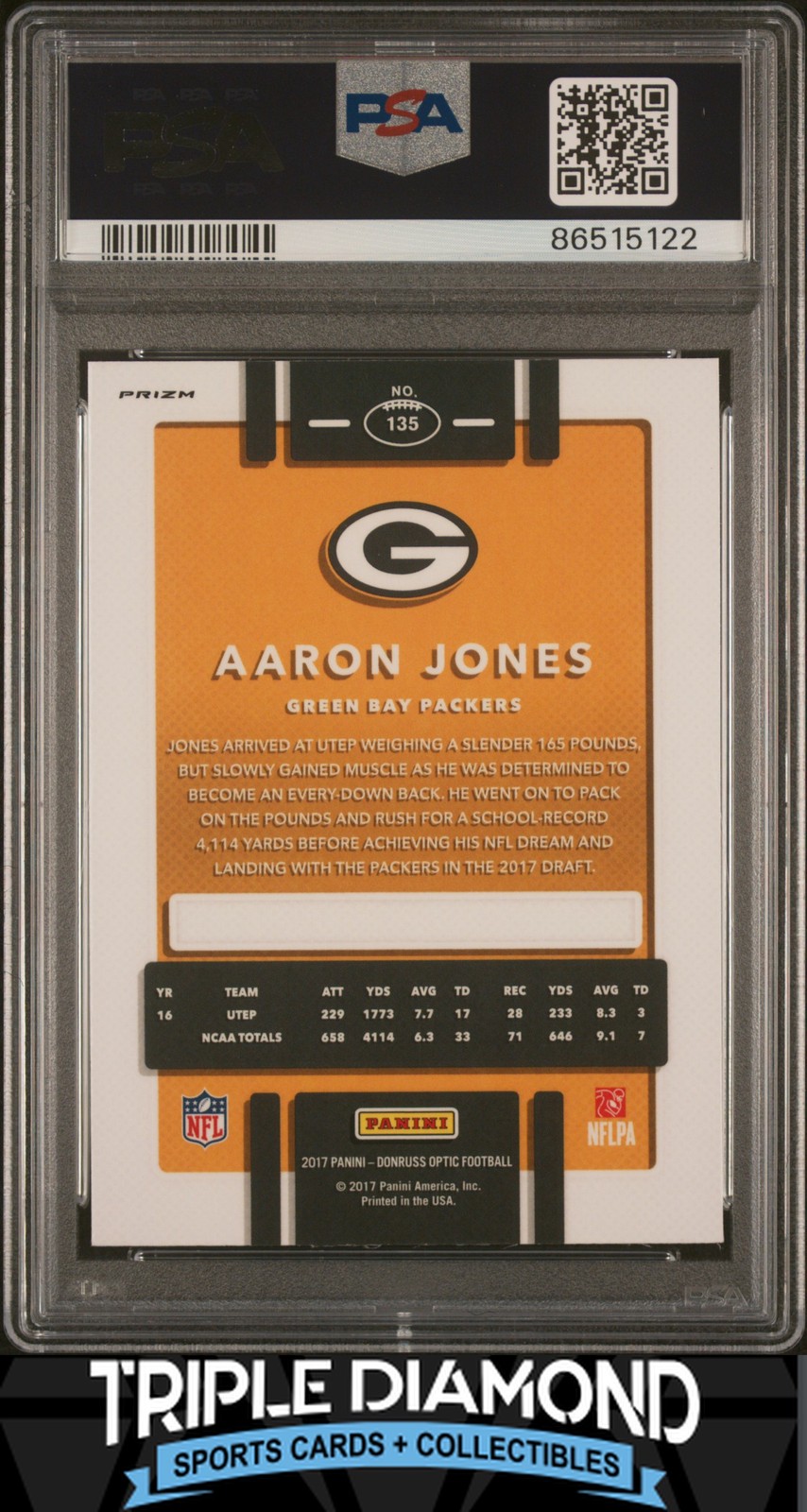 2017 Panini Donruss Optic Aaron Jones Rookie Red/Yellow Prizm PSA 10 B495 view 2