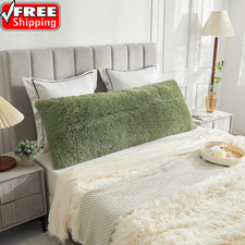 Faux Fur Body Pillow Cover with Zipper Closure,Sage Green Luxury Shaggy Ultra So
