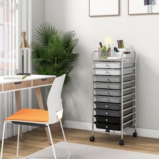 10 Drawers Storage Trolley Mobile Home Office Organizer Rolling Utility Cart