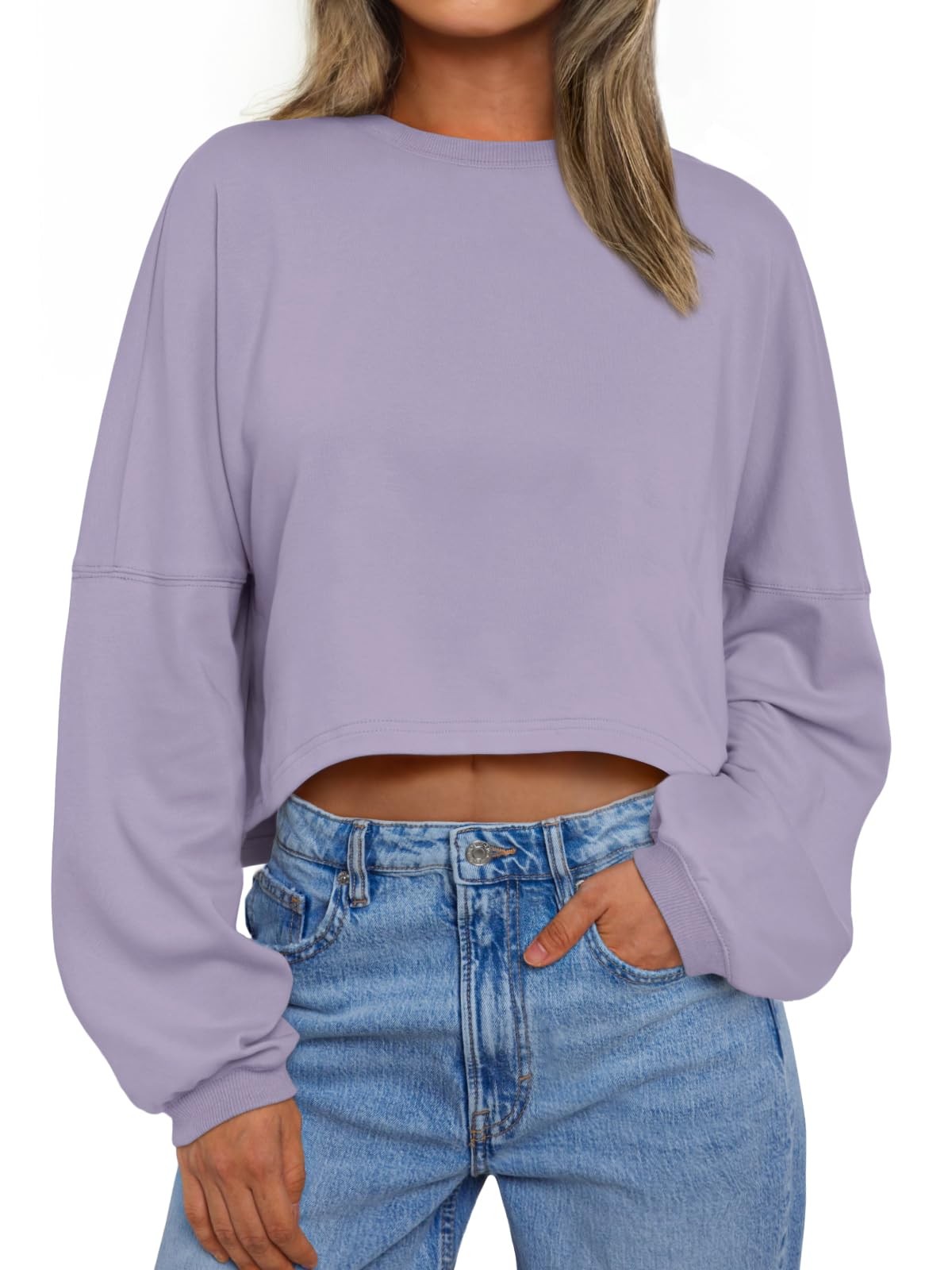 Cropped Sweatshirts for Women Oversized Crewneck Sweaters Long Sleeve Tops Fa...