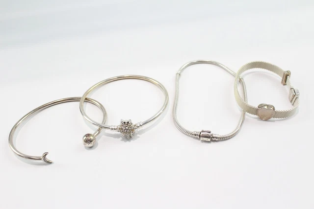 26 Pandora Sterling Silver Bracelets Cuff Bangle Reflexions Stars Moon x 3 (49g)