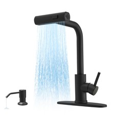 Black Waterfall Kitchen Faucet with Pull Down Sprayer Soap Dispenser