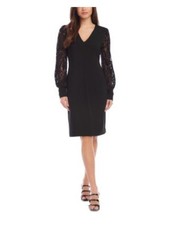 KAREN KANE Womens Sheath Knee Length Dress Black Balloon Sleeve Wear To Work S