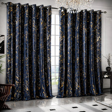Blackout Curtains Ready Made Eyelet Ring Top Curtains Pair Thermal Thick Luxury