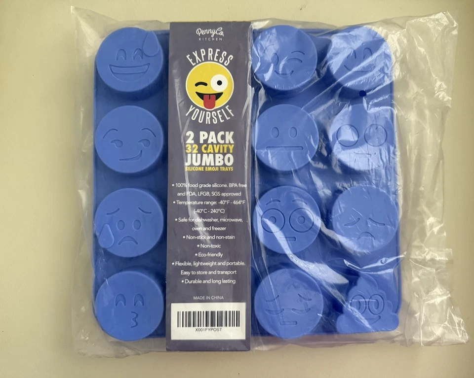 Moldes emoji de silicona tamaño jumbo - Juego de 2 cavidades de 32 por PennyCo Kitchen Foto 2 de 4