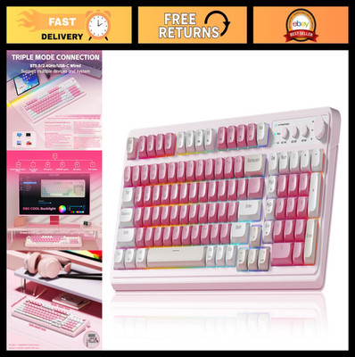 Wireless Pink Gaming Keyboard - 99 Keys, Number Pad, Creamy Design, Ergonomic