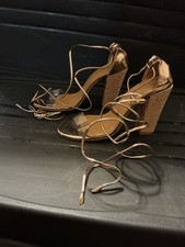 Gold tone rhinestone heeled high heel shoes
