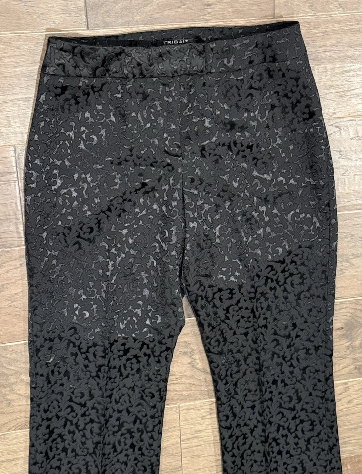 Женские Великобритании размер 10 США размер 6 Tribal совершенно черный блестящий листовой узор брюки - Изображение 3 из 4