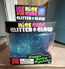 AUTHENTIC Nee Doh Nice Cube Glitter Glow Super Solid Squish Squeeze Blue Glitter