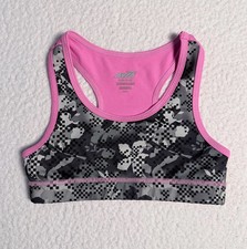 Avia Girls' Racerback Reversible Sports Bra Black Floral Checkerboard Size M 7-8