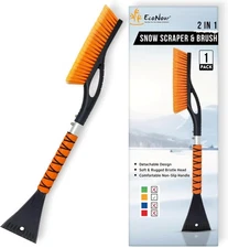 EcoNour 27″ Aluminum Ice Scraper & Snow Brush with Foam Grip (Orange)
