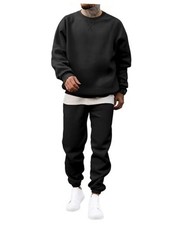 Men's 2 Piece Outfits Crew Neck Sweatshirt Tracksuit  Joggers XX-Large Black