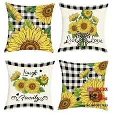 Farmhouse Sunflower Throw Pillow Covers 18x18 Inch Set of 18" x 18" Pack of 4