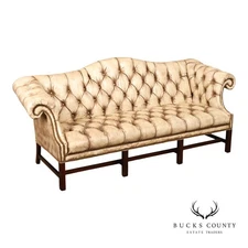 Chippendale Style Camelback Vintage Tufted Chesterfield Leather Sofa