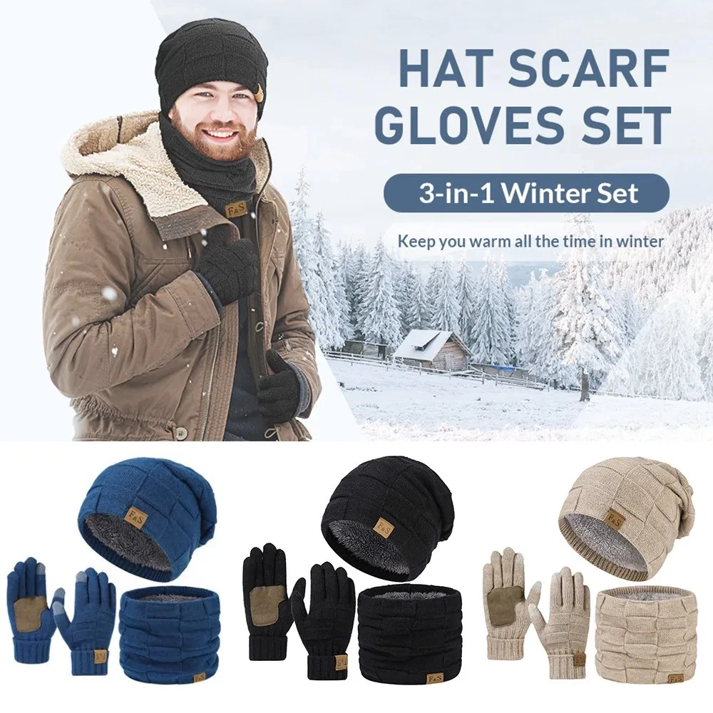 Winter Warm Thicken Hat Scarf and Gloves 3 in 1 Warm Set