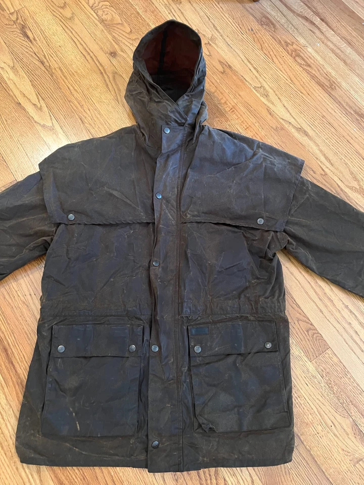 Outback Trading Co. Oilskin Jacket Sz Large Waterproof Brown Duster Coat Swagman - Image 3 of 4