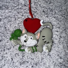 Grey Kitty Cat Lover Heart Pet Personalized Christmas Tree Ornament
