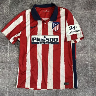 Mens Nike 2020-2021 Athletico Madrid Red White Blue Striped Home Jersey Kit Sz L