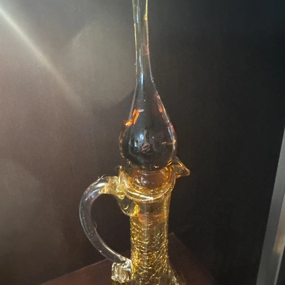 Vintage MCM Kanawha 14.5 “Amber Glass decanter genie bottle w/flame stopper - Image 2 of 4