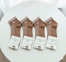 ALO Yoga Half Crew Throwback Socks 4-Pack Brown/White Size L Unisex   NWT