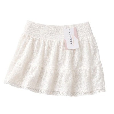 Blenca White Textured Mini Skirt NWT Women s Large Smocked Stretch Lace Trim Fem