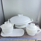 Vintage Ironstone Tureen + Milk Glass Sugar, Creamer & Tray Lot of 4