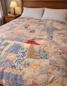 Vtg Patchwork Quilt Handmade Tied Scrap Comforter Cottage Farmhouse Blanket