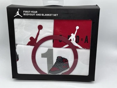 NEW 4 PIECE SET NIKE JORDAN FIRST YEAR BLANKET BODYSUIT & MARKER MSRP $50