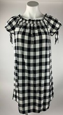 Ann Taylor Loft Black White Gingham Plaid Shift Dress Tie Sleeve Medium Petite