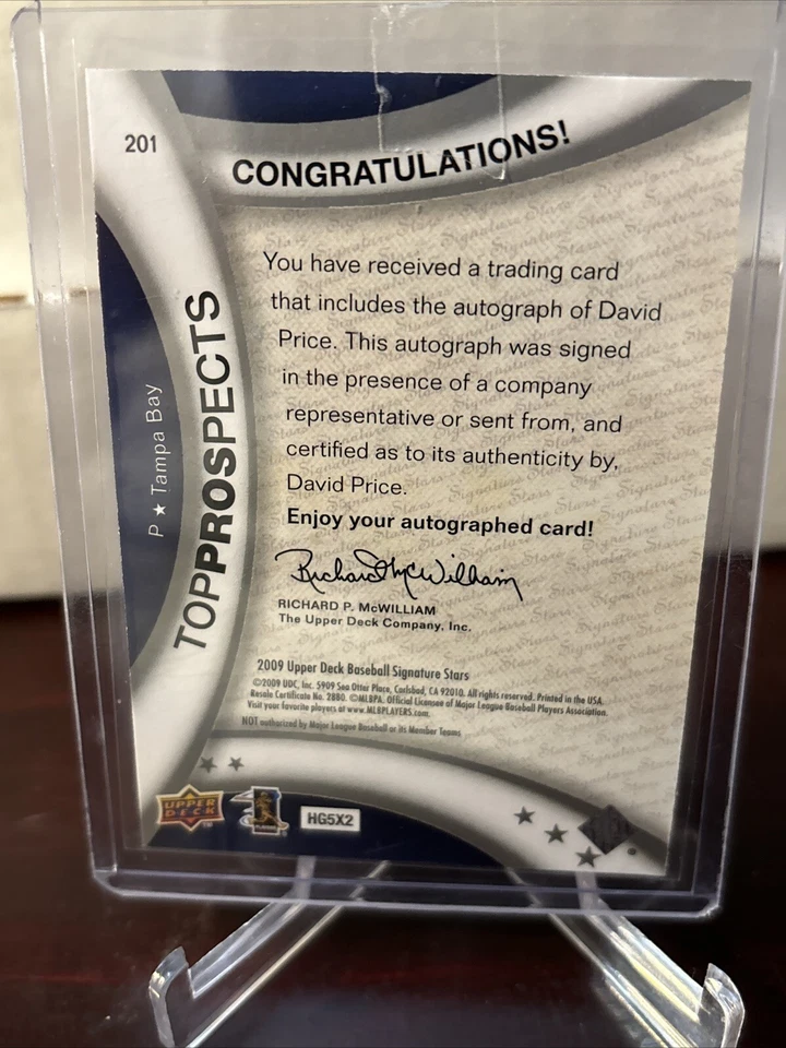 2009 Upper Deck Signature Stars Top Prospects David Price #201 Rookie Auto RC - Image 3 of 3