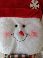 Christmas Snowman Door Hanger With Hat and Scarf. Red White Green 21"x7"