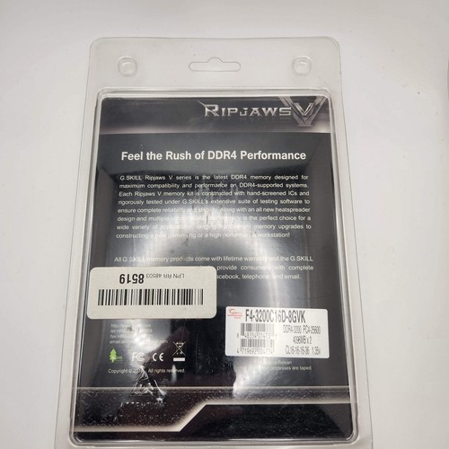 New G.Skill RipJaws V 8GB (2x4GB) RAM DDR4 3200MHz F4-3200C16D-8GVK - Afbeelding 2 van 3