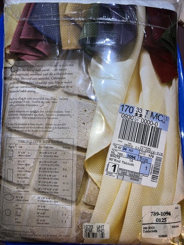 90” Round Tablecloth, Richly Textured by Cobblestone, Vintage, White, New in Pac - Picture 3 of 6