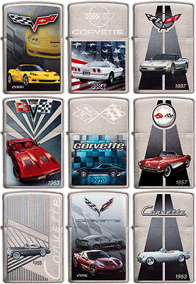 Zippo Chevrolet Corvette Set of 9 WindProof Brushed Chrome Lighter